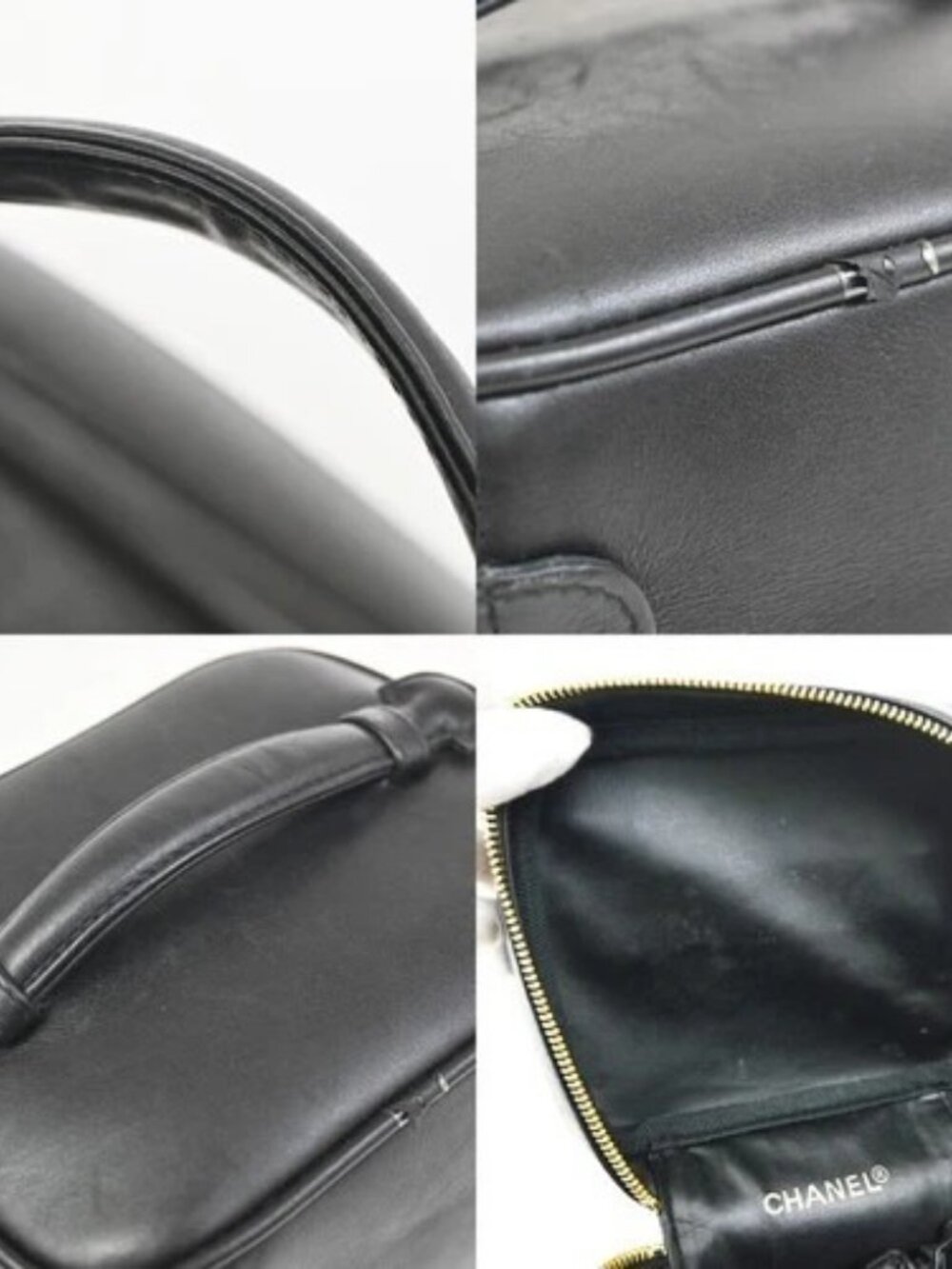 CHANEL CC Logo Bicolore Vanity Hand Bag Leather Black GHW Italy Vintage 95RL973 - Picture 9 of 15